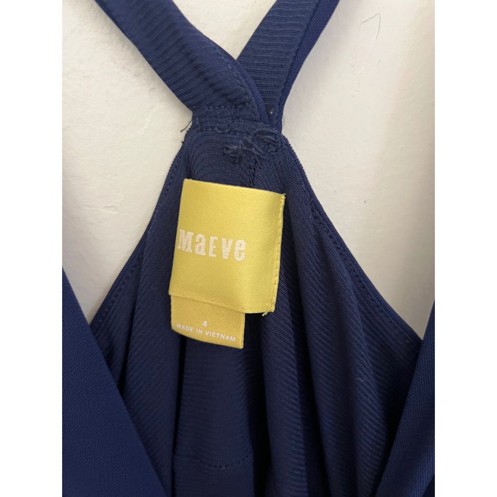 Maeve Anthropologie Navy Blue Yuma Maxi Dress Woven Empire Waist V-Neck Size 4 - Picture 4 of 7